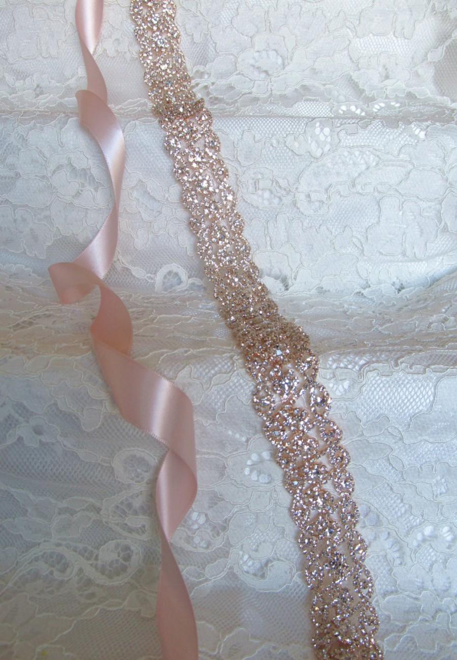 Hochzeit - Rose Gold Crystal Rhinestone Bridal Sash,Wedding sash,Bridal Accessories,Bridal Belt and sashes,Ribbon Sash,Style #24
