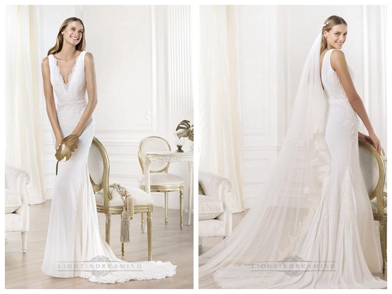 Mariage - Gorgeous V-neck And V-back Mermaid Wedding Dresses Featuring Applique