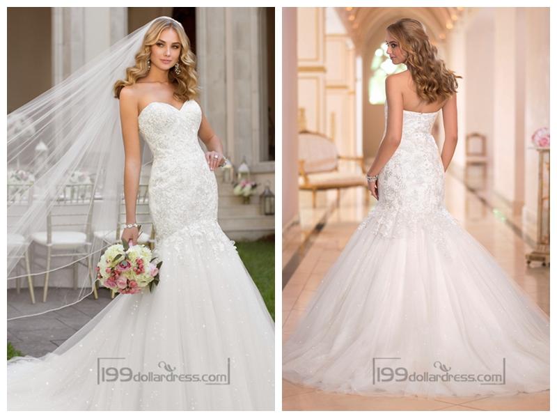 Wedding - Fit and Flare Sweetheart Lace Appliques Crystal Beaded Wedding Dresses