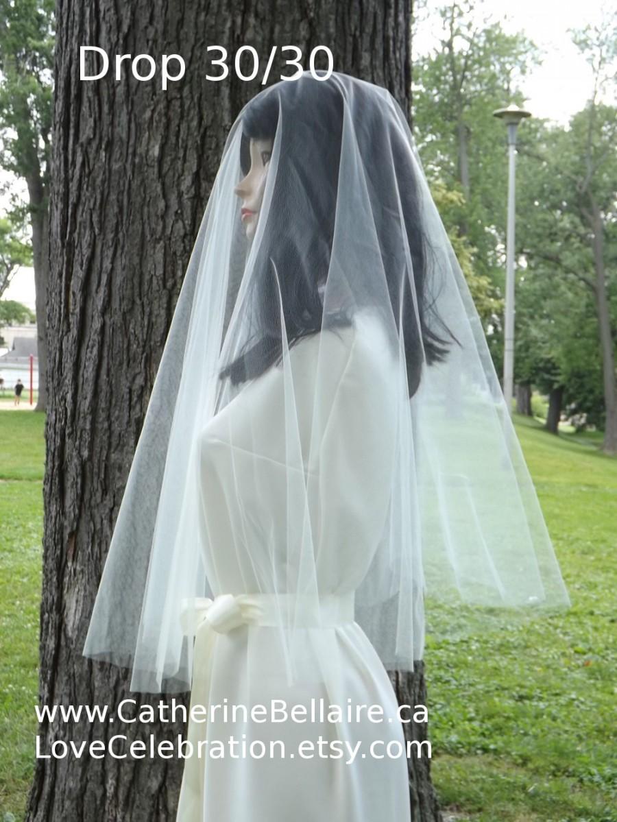 زفاف - Drop Veil 30/30 - Raw Edge - Elbow Waist Bridal Veil - Circular Two Tier Plain Veil, Ivory Wedding Veil, Off White Wedding Veil, White Veil