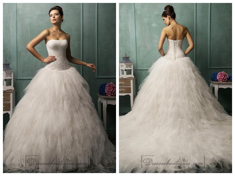 Mariage - Strapless Criss-cross Bodice Ruffled Ball Gown Wedding Dress
