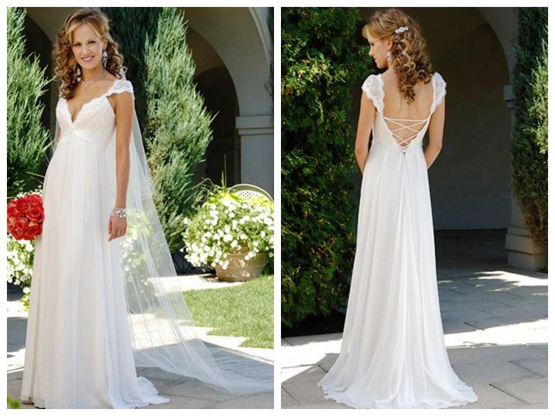 Mariage - 2014 V-Neck Lacing Straps Hot Sale Cheap Customer-Made Design Wedding Dress