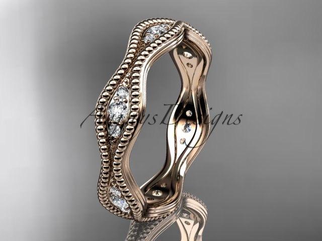 Wedding - 14kt rose gold diamond leaf and vine wedding ring, engagement ring, wedding band ADLR50B