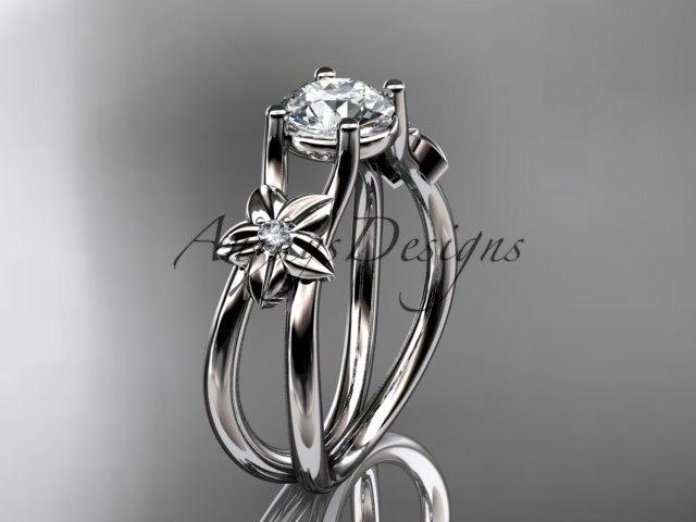 زفاف - 14kt  white gold diamond floral wedding ring,engagement ring ADLR130