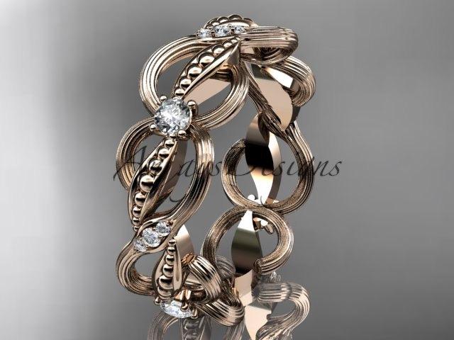 Hochzeit - 14kt rose gold diamond leaf and vine wedding ring, engagement ring, wedding band ADLR52B