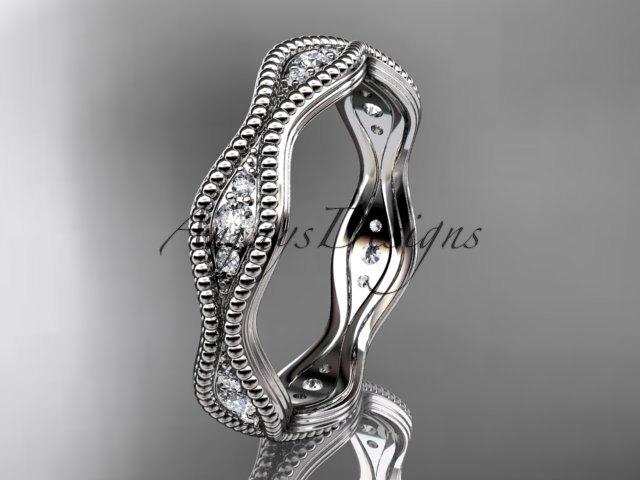 Wedding - 14kt white gold diamond leaf and vine wedding ring, engagement ring, wedding band ADLR50B
