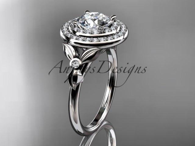 زفاف - 14kt white gold diamond floral wedding ring, engagement ring with a "Forever One" Moissanite center stone ADLR133