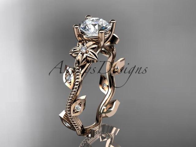 Wedding - 14kt  rose  gold diamond leaf and vine wedding ring,engagement ring. ADLR151. nature inspired jewelry
