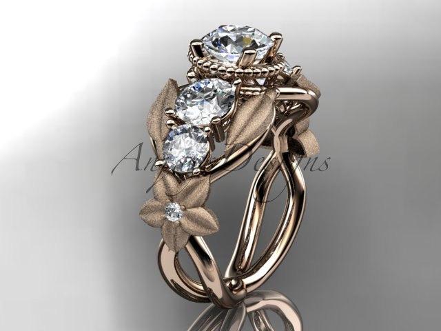 زفاف - 14kt rose gold diamond floral, leaf and vine wedding ring, engagement ring ADLR69