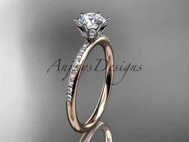 Mariage - 14kt rose gold diamond unique engagement ring, wedding ring ADER145