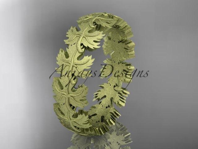 Hochzeit - 14kt yellow gold diamond maple leaf and vine wedding ring, engagement ring, wedding band ADLR40B