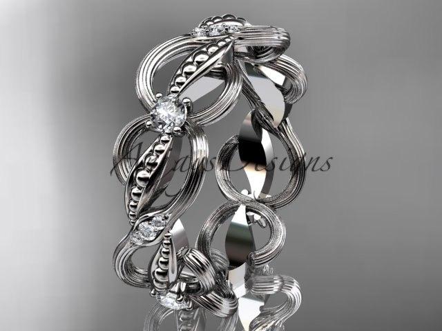 Свадьба - 14kt white gold diamond leaf and vine wedding ring, engagement ring, wedding band ADLR52B