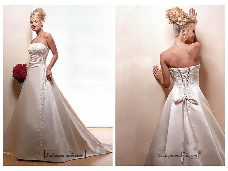 Hochzeit - Beautiful Elegant Satin Ball Gown Sleeveless Wedding Dress In Great Handwork