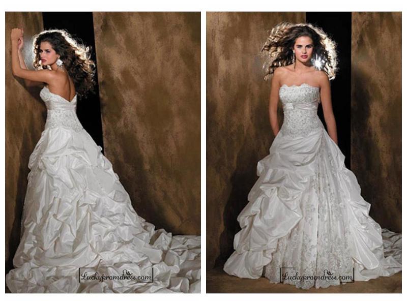 Hochzeit - Beautiful Elegant Taffeta A-line Strapless Wedding Dress In Great Handwork