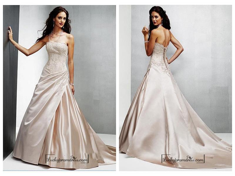 Свадьба - Beautiful Elegant Satin A-line Strapless Wedding Dress In Great Handwork