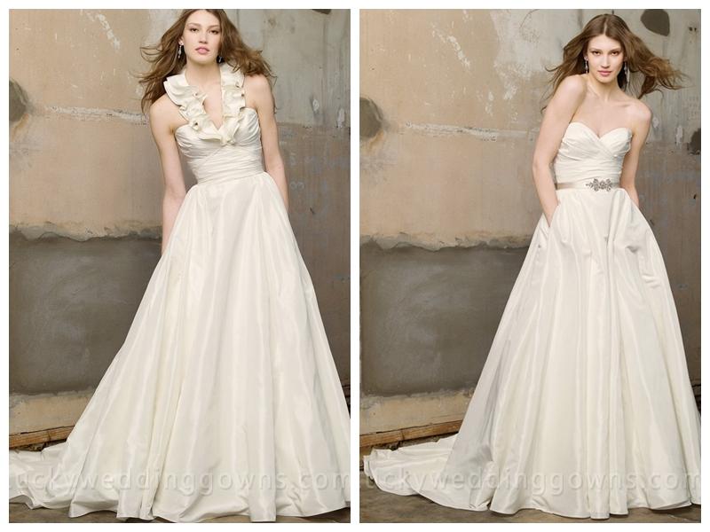 Mariage - Fashion Wedding Gown with Pockets and Convertible Ruffled Collar