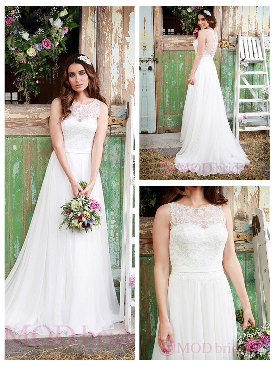 زفاف - Luxury Illusion Neckline Lace Bodice Wedding Dress