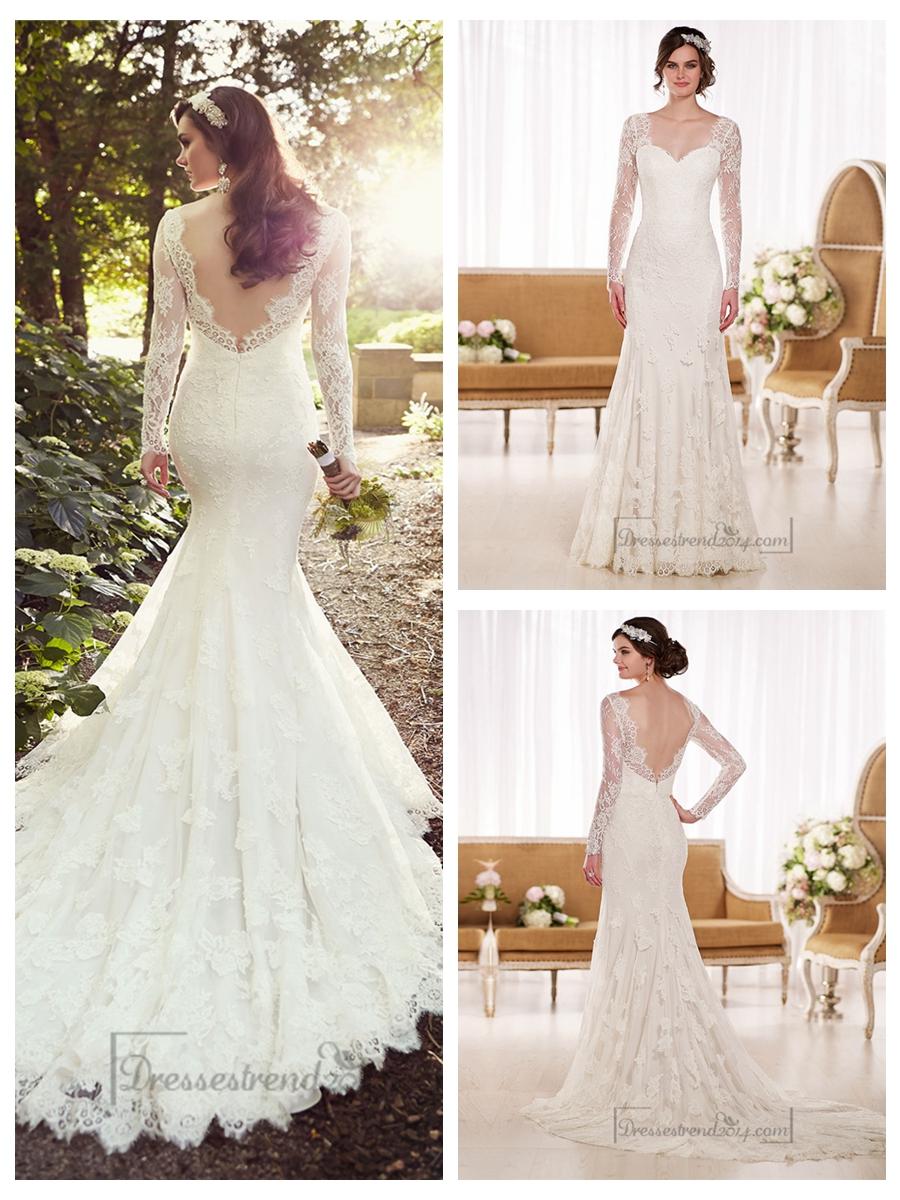 زفاف - Illusion Long Sleeves A-line Lace Wedding Dresses with V-back