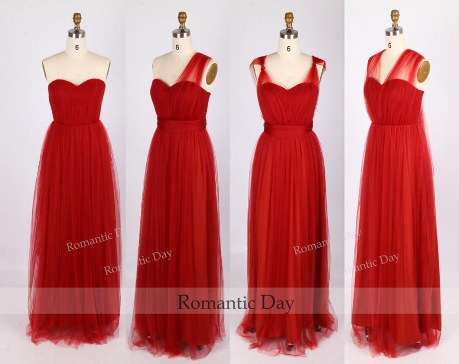 Wedding - 4 in 1 Red Tulle Sweetheart A-Line Long Prom Dress 2015/Prom Party Dress/Convertible Prom Dress/Custom Made 0158