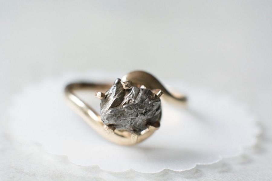 Hochzeit - Meteorite Ring with 14K Gold and Campo del Cielo Meteorite - Engagement Ring "Josephine"