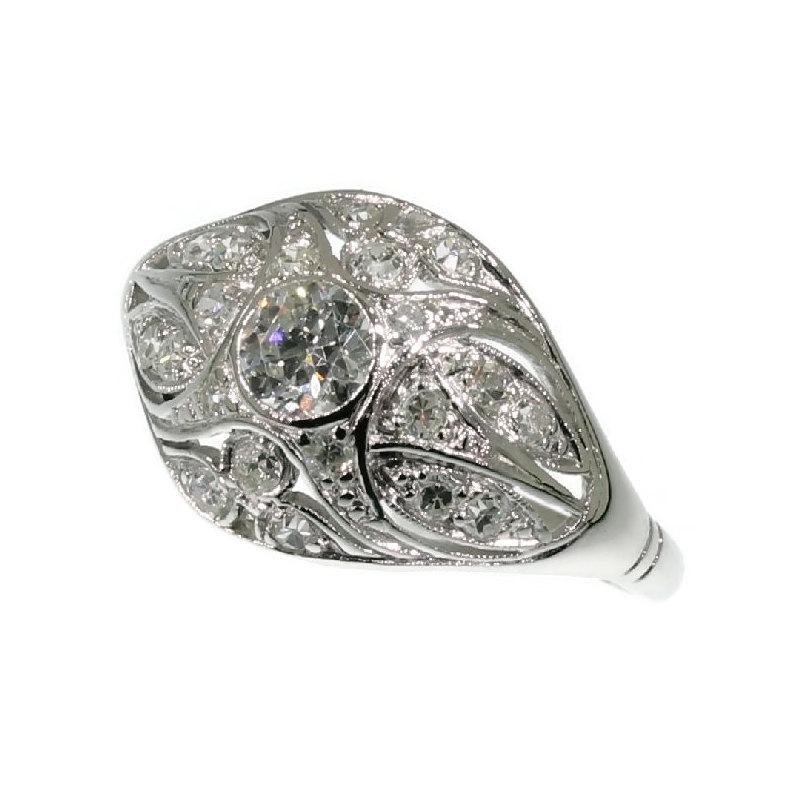 Mariage - Vintage Dome Ring, Diamond Ring, Engagement Ring, Platinum Ring, Wedding Ring, Unique Ring, Gemstone Vintage Ring ref12157-0020