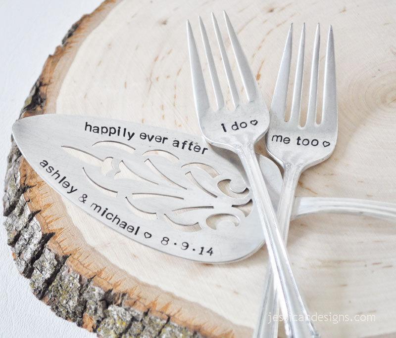 زفاف - Personalized Vintage Wedding Cake Server & Forks Set - Customized with your wedding date!