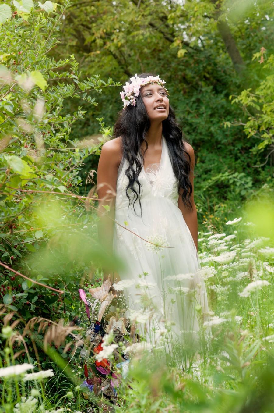 Hochzeit - Wood nymph Fairy Floral wedding headpeice headband halo veil