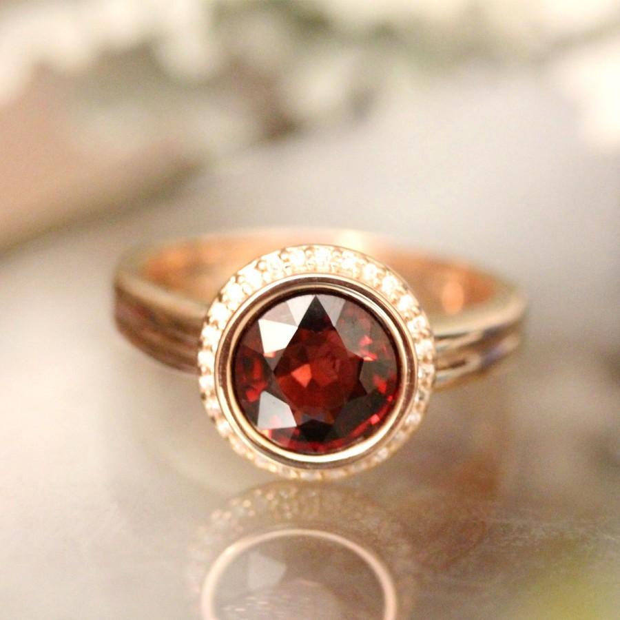 Mariage - Red Spinel 14K Rose Gold Ring, Diamond Ring, Engagement Ring, Gemstone Ring, Stacking Ring, Anniversary Ring - Made To Order