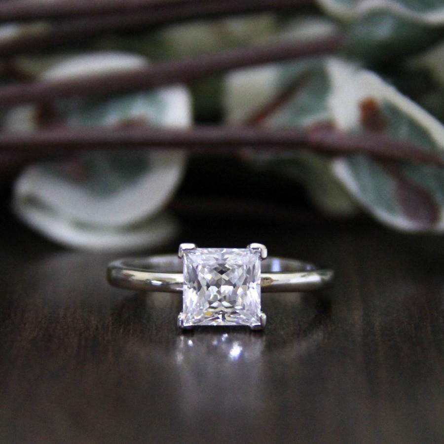 Hochzeit - 1.70 ct Engagement Ring-Princess Cut Diamond Simulants-CZ Ring-Promise Ring-Engagement Ring-Wedding Ring-925 Sterling Silver-R24713