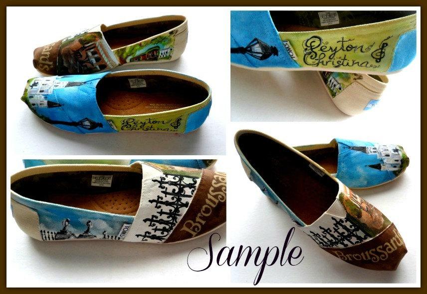 Wedding - Bride's Wedding Story Painted Authentic TOMS BOBS VANS, Keds Painted Bridal Shoes, Custom Painted shoes Wedding Shoes Bridal Party accessory