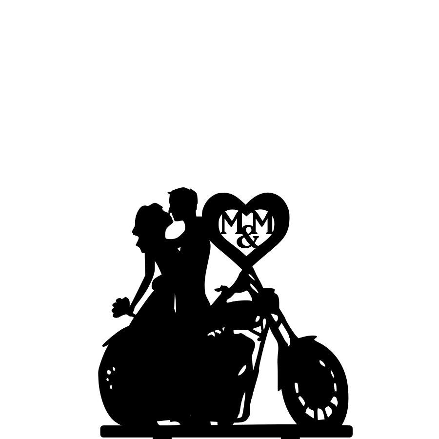 Hochzeit - Motorcycle Couple Wedding Cake Topper Motorcycle Cake Topper Customized wedding cake topper bride and groom initials biker harley rider bike