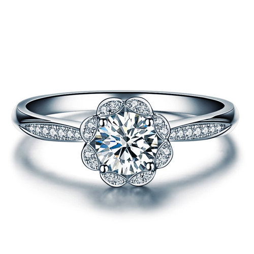 Hochzeit - Round Shape Blossom Diamond Engagement Ring 14k White Gold or Yellow Gold Art Deco Diamond Ring