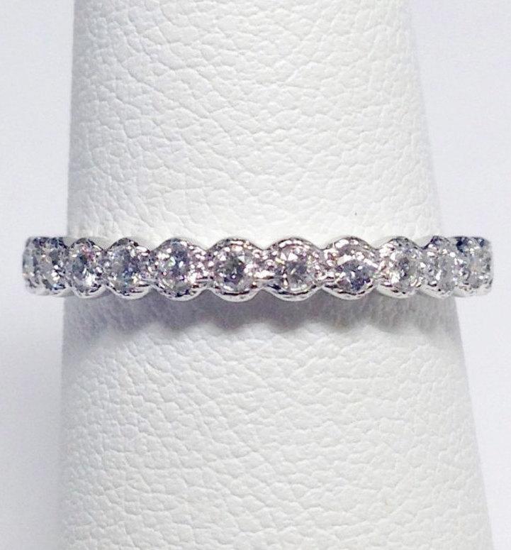 زفاف - 0.50CT Diamond Stackable, Anniversary Ring, Art Deco Antique Style 3/4 Way Eternity Wedding Band Platinum, 18K, 14K White, Yellow, Rose Gold