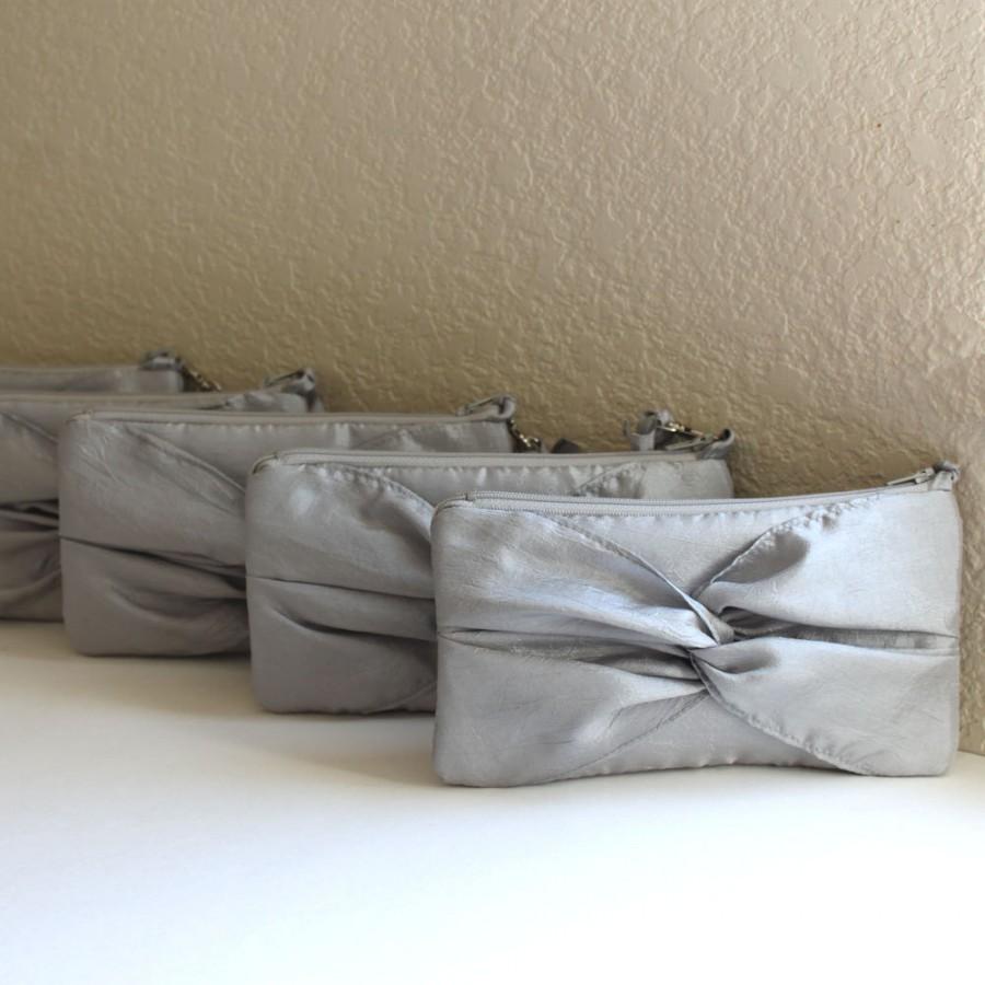 Wedding - SET OF 6 KNOT Bridesmaids Clutches / Personalization Available/ Silver Gray Purple Gold Olive Green Black And More