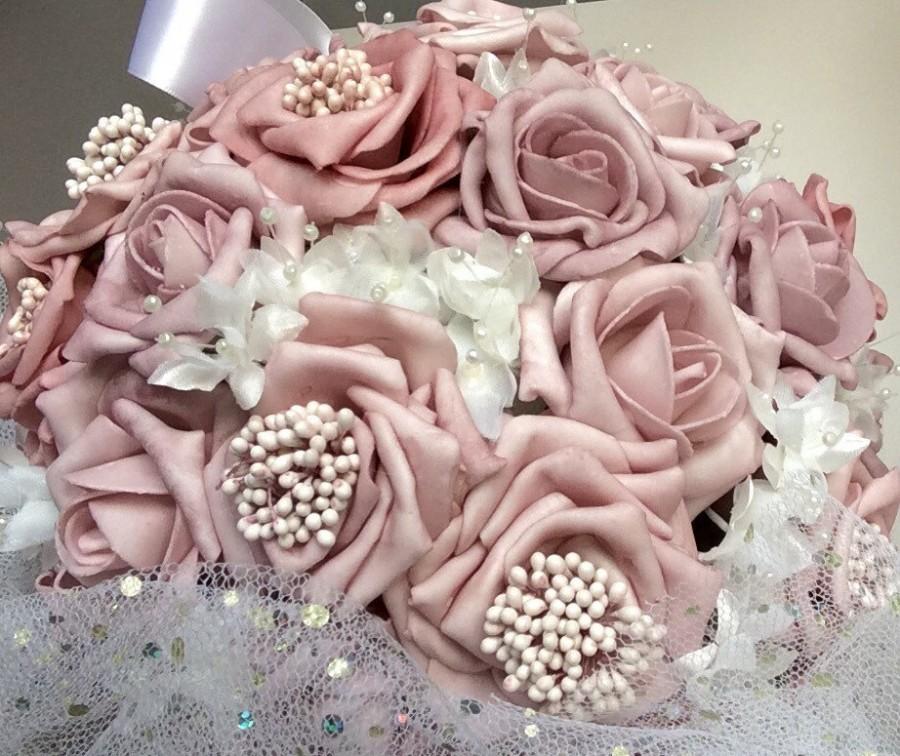Hochzeit - Dusky pink Pomander, kissing ball, bridesmaid, flowergirl, rose, fabric flowers, bridesmaid flowers, wedding accessories, bridal accessories