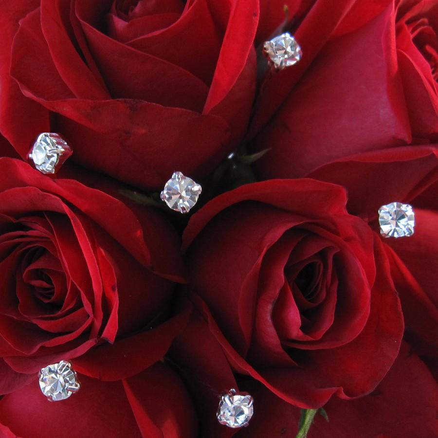 Mariage - Swarovski Crystal Rhinestone Bouquet Jewelry Stems Sticks, Wedding Bouquet Crystals, Bridal Bouquet Stems, Bouquet Jewelry, Set of 6 Stems