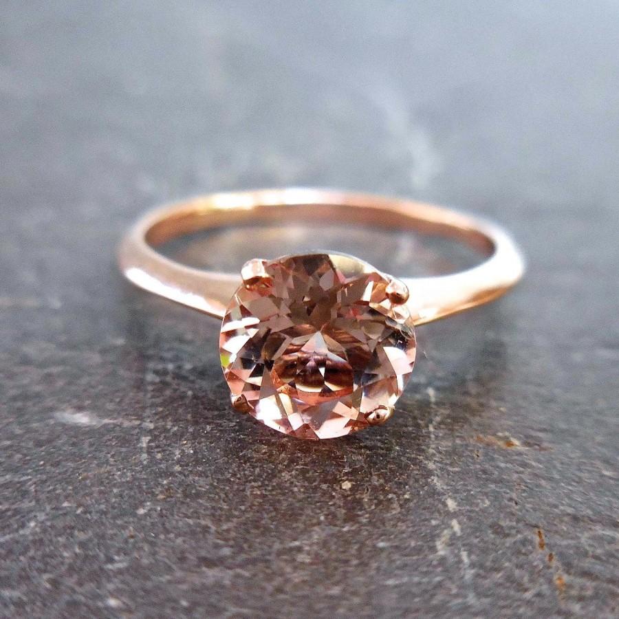 Mariage - Solitare Morganite Ring, 14kt Rose Gold, Made to Order, Custom, peachy pink morganite, engagement ring, diamond alternative