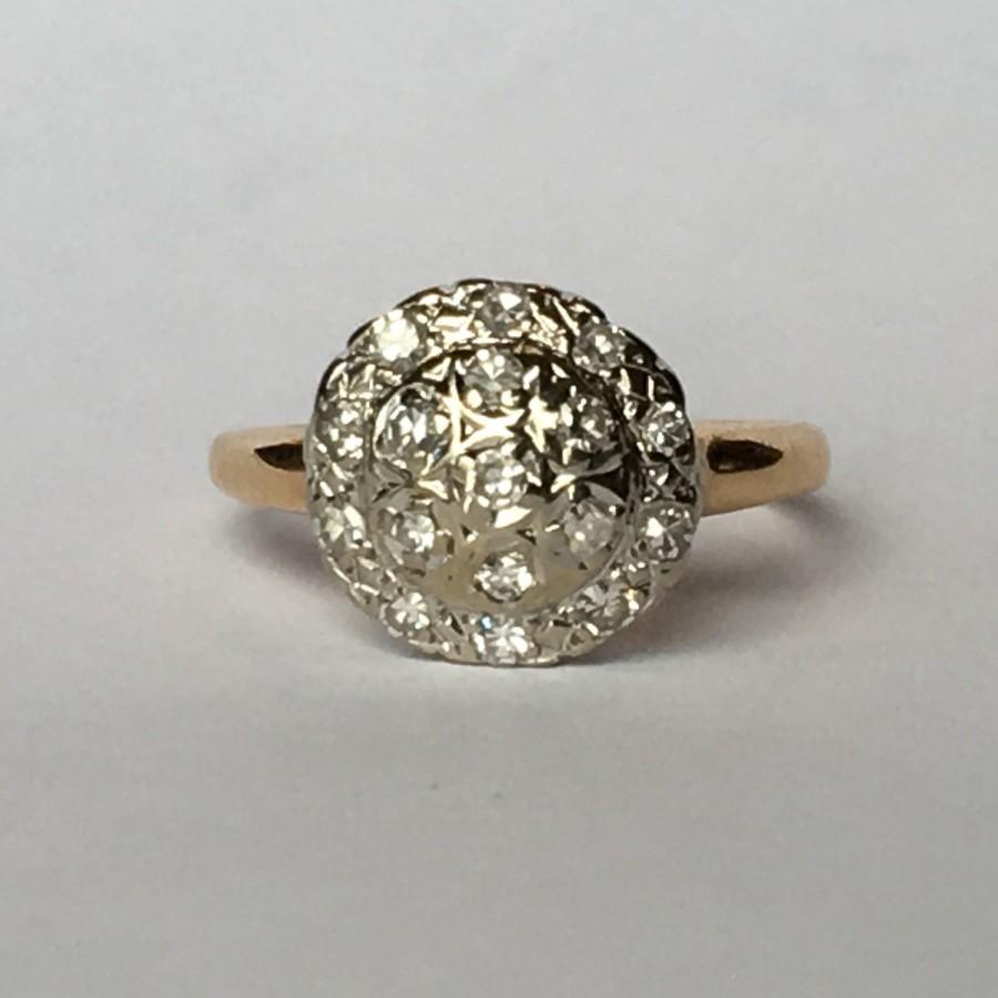 Wedding - Vintage Diamond Cluster Ring in 14K Yellow Gold. 17 Diamonds with .5 TCW. Unique Engagement Ring. April Birthstone. 10 Year Anniversary Gift