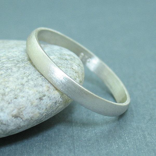 زفاف - 3 mm Handmade Brushed 925K Sterling Silver Designer Half Domed Wedding Band Ring - FREE Sizing and Engraving