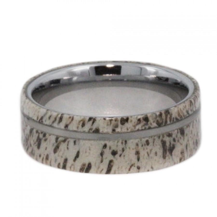 Свадьба - Tungsten Wedding Band, Deer Antler Ring, Tungsten Pinstripe
