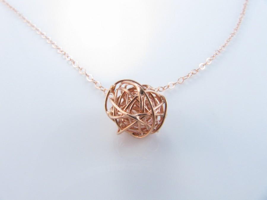 Wedding - Rose Gold Necklace, Love Ball Necklace, Tie The Knot Necklace