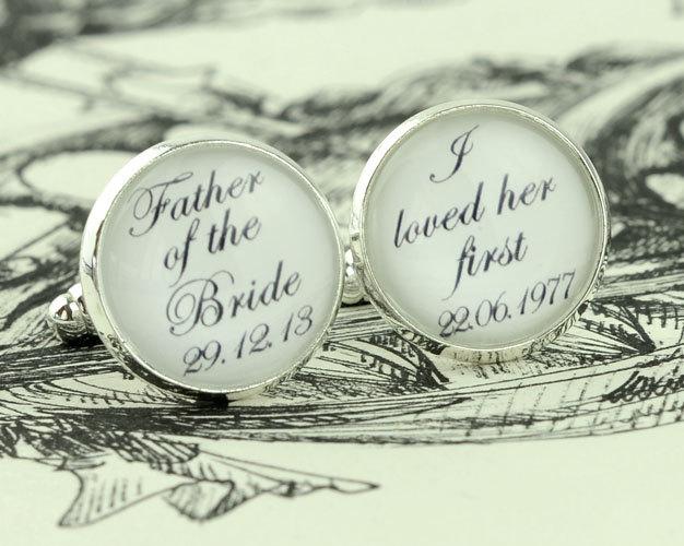 Wedding - A Pair of Custom Cuff Links, Personalized father of the bride wedding date cufflinks, Wedding cuff links-011