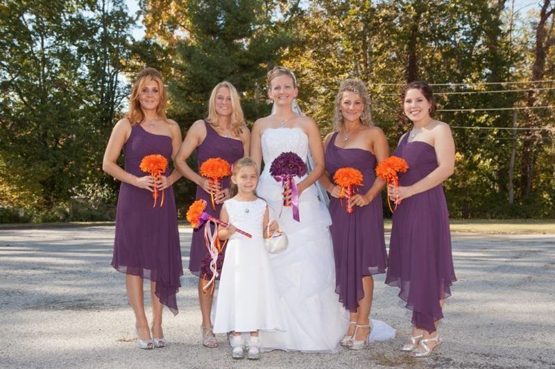 Hochzeit - Choose Plum or Orange Daisy Bouquet with Boutonniere, Orange Bridal Bouquet, Plum Wedding Bouquet Plum, Purple Orange Bouquet Plum