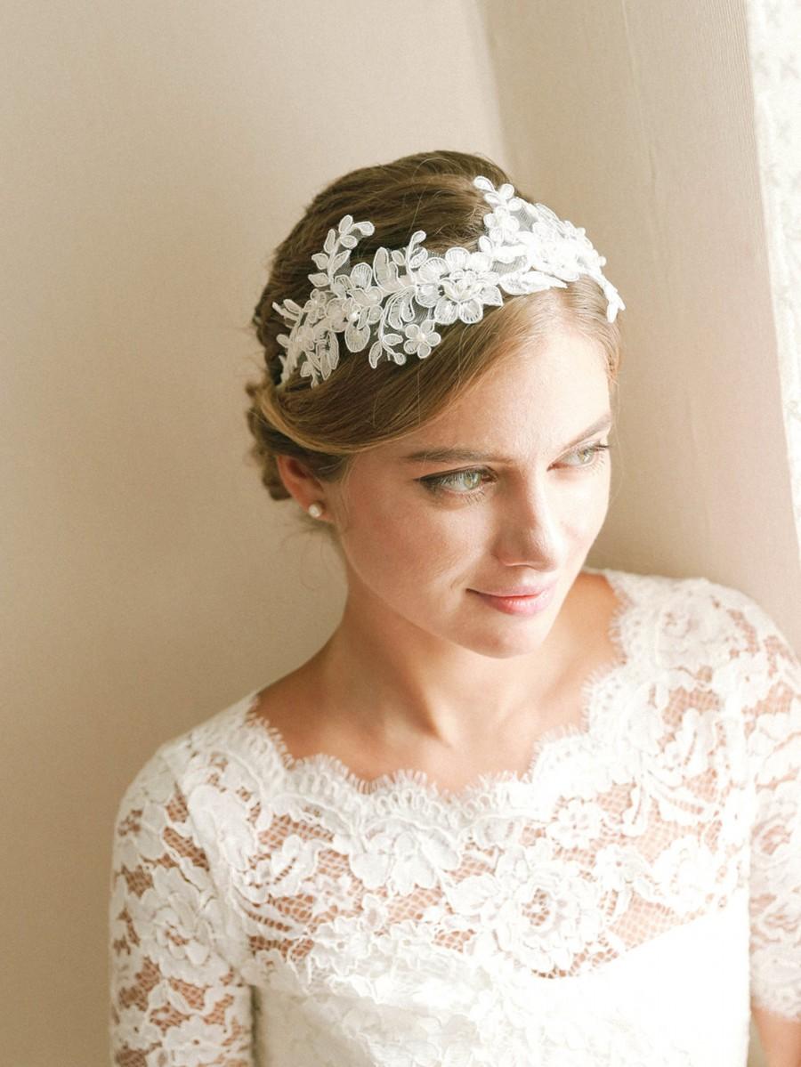 زفاف - Lace wedding headband, bridal headband, flower headband, wedding headband, wedding hair - style 217