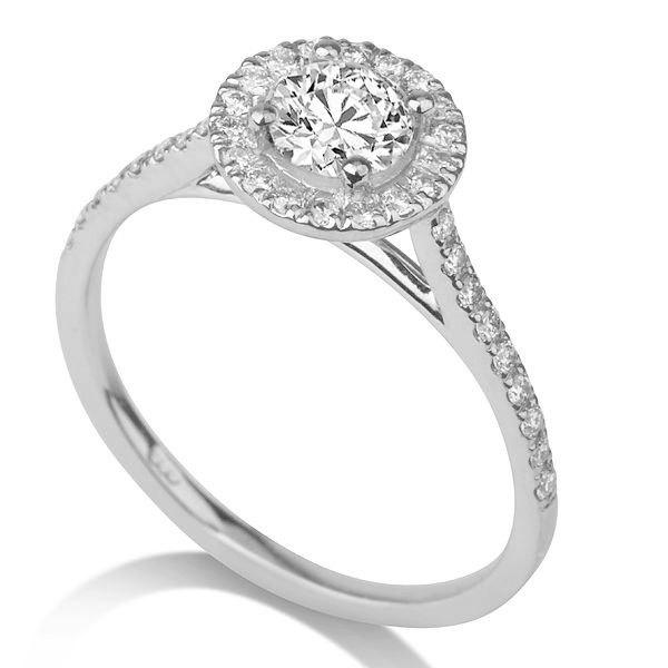 زفاف - Delicate Ring, Halo Engagement Ring, Micro Pave Ring, 14K White Gold Ring, 0.73 TCW Natural Diamond Ring Band, Halo Ring