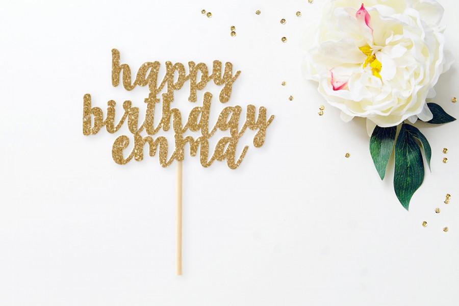 Mariage - Happy Birthday personalized glitter cake topper