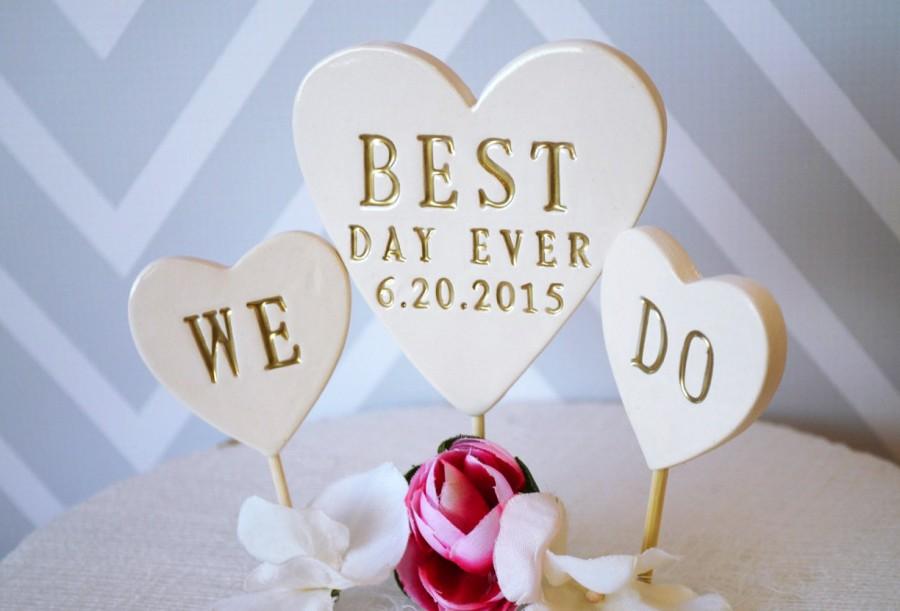 Hochzeit - PERSONALIZED Best Day Ever Heart Wedding Cake Topper