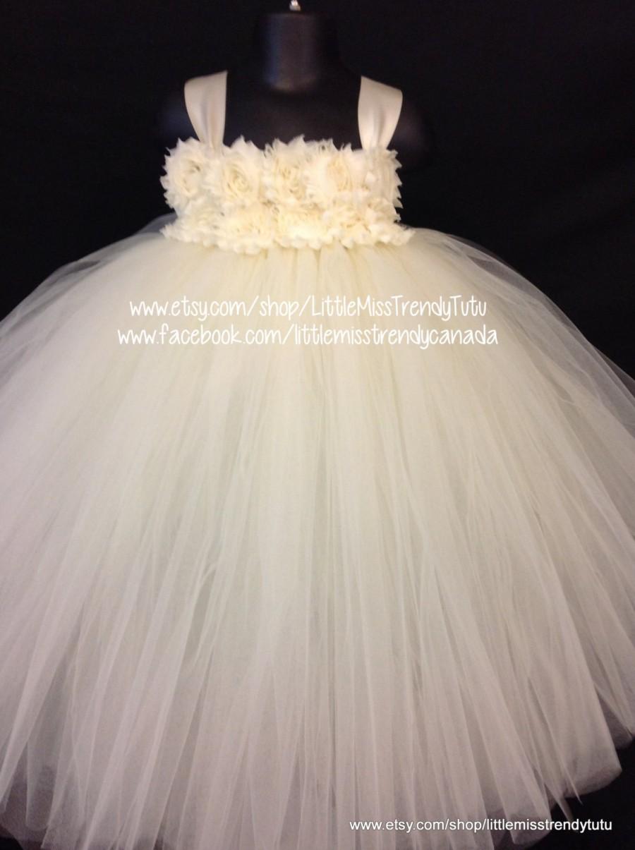 Mariage - Couture Tutu Dress, Ivory Flower Girl Tutu Dress, Ivory Flower Tutu Dress, Ivory Tutu Dress, Flower Girl Dress Ivory, Birthday Tutu Dress