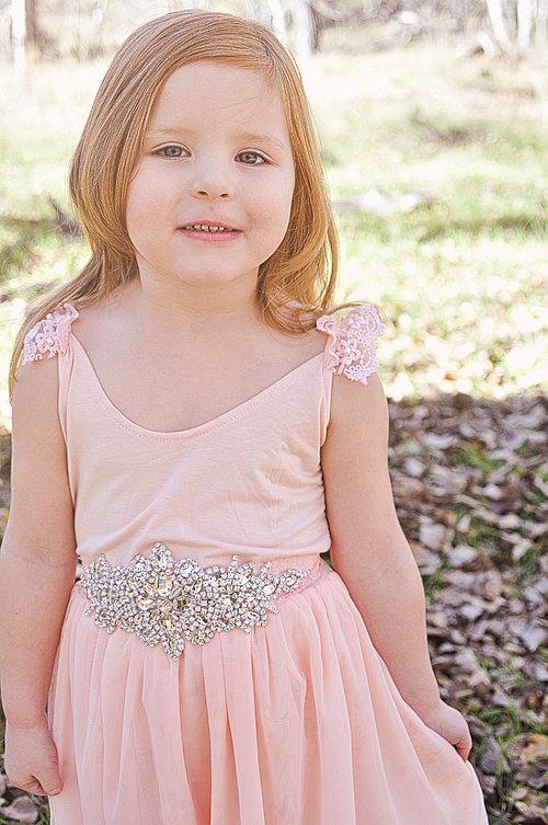 Свадьба - Peach Flower Girl Dress -Rustic Flower Girl Dresses - Country Flower Girl Dress - Peach Baby Dress - Lace Flower Girl Dress - Rhinestone