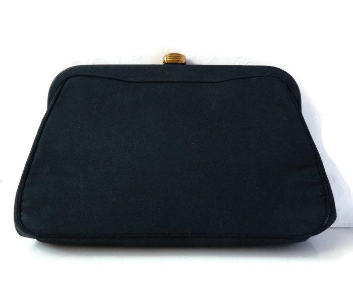 SALE Vintage Black Clutch Designer Bag MM Peau De Faile Morris Moskowitz Couture Evening Bag Mid ...